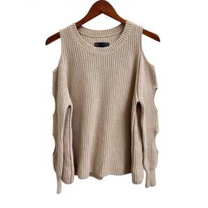 Zoe Jordan Galileo Jewel Neck Cold Shoulder Wool Sweater Cutouts Beige S M ?